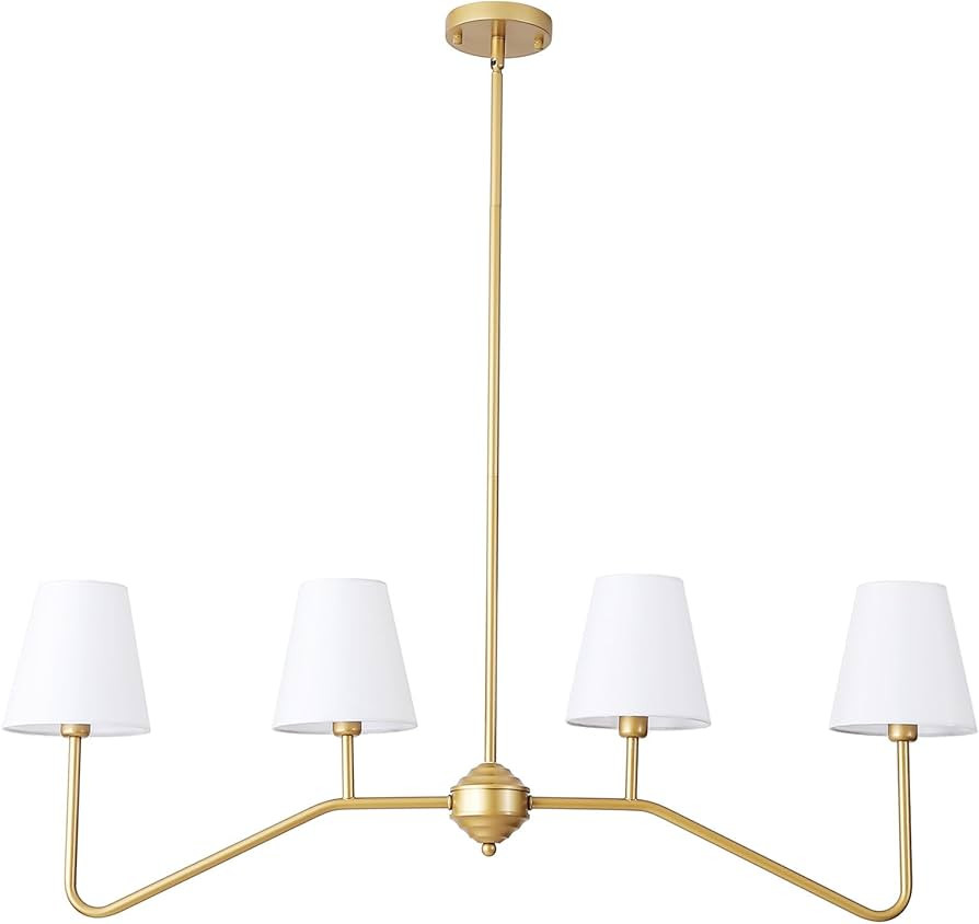 9MMML 39" 4 Arms Dining Room Light, Gold Body+ Fabric Shade Chandelier,Modern Pendant Light for K... | Amazon (US)