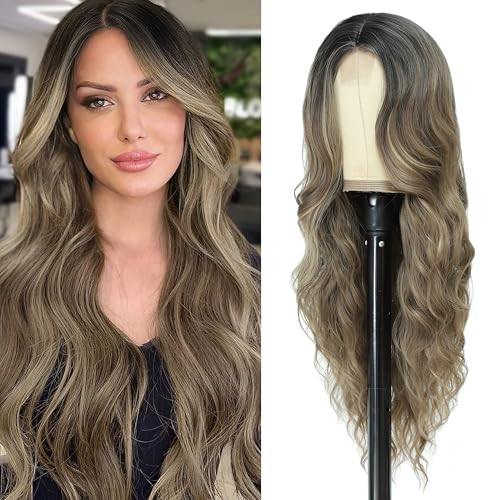 BUPPLER Cosplay Long Ombre Ash Brown Wig 26 Inch Middle Part Synthetic Wig Realistic Gifts Party Wigs for Women Daily Use Colorful Wigs (Ombre Ash Brown) | Amazon (US)