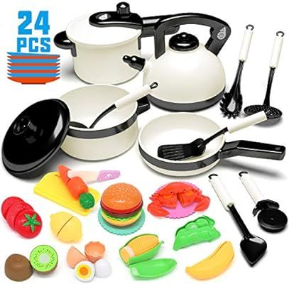 KIDPAR 24PCS Play Kitchen Set for Kids, Pretend Cooking Kit Including Pots and Pans,Cutting Play ... | Amazon (US)