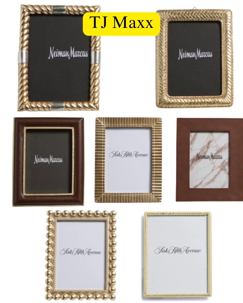Neiman Marcus and Saks Fifth Avenue picture frames on sale at TJ Maxx, Brown, leather, brass, gift ideas, luxury.

#LTKSaleAlert #LTKHome