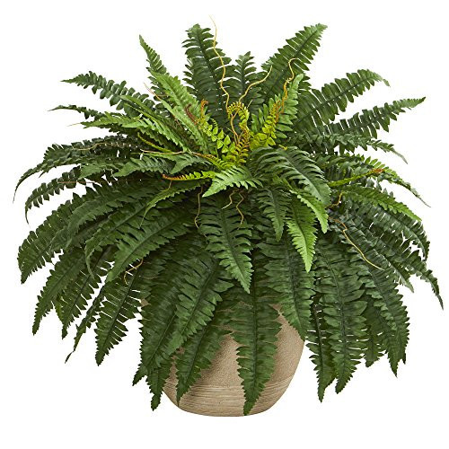 Nearly Natural 22in Artificial Boston Fern Plant in Sandstone Planter - Realistic Fake Greenery for Indoor Home Decor, Kitchen, and Living Room | Amazon (US)