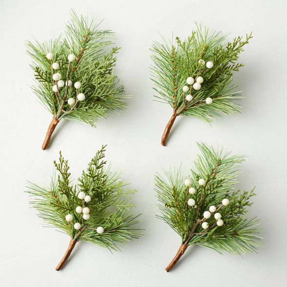 4pc Mini Faux Pine with Snowberries Plant Bundle Set - Hearth &#38; Hand&#8482; with Magnolia | Target