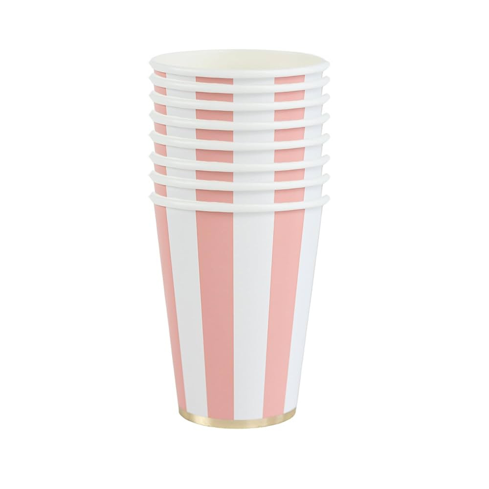Bonjour Fête Pink Cabana Stripe Paper Party Cups | Disposable Cups for Valentine's Day, Baby Sho... | Amazon (US)