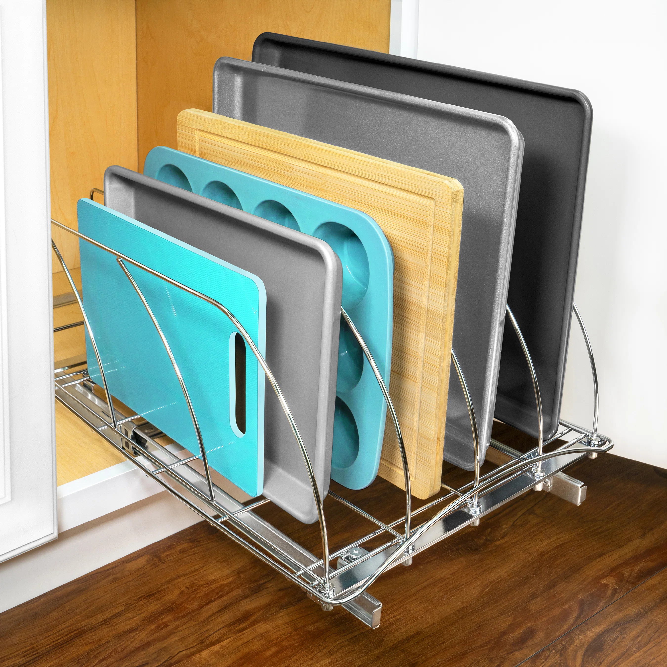 LYNK PROFESSIONAL® Pull Out Cutting Board, Cookie Sheet, and Baking Pan Organizer Rack, Chrome | Wayfair North America