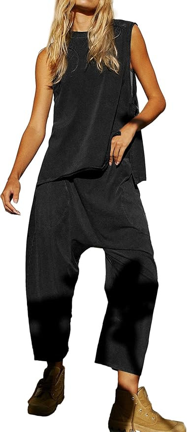 TORARY Women Casual Summer 2 piece Outfits Vacation Sleeveless Top&Crop Pants Lounge Matching Set... | Amazon (US)