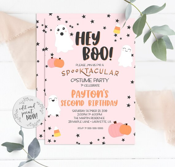 Hey Boo! Halloween Birthday Invitation Kids Girl Printable Invite, Halloween Invitation for Kids,... | Etsy (US)
