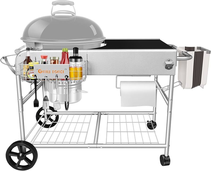 GRILL FORCE Grill Table Kettle Grill Cart Outdoor Grill Stand Protable Outdoor Prep Table Fits 18... | Amazon (US)