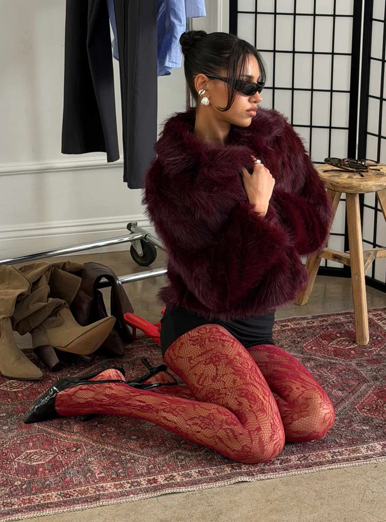 Liannah Faux Fur Jacket Red | Princess Polly US