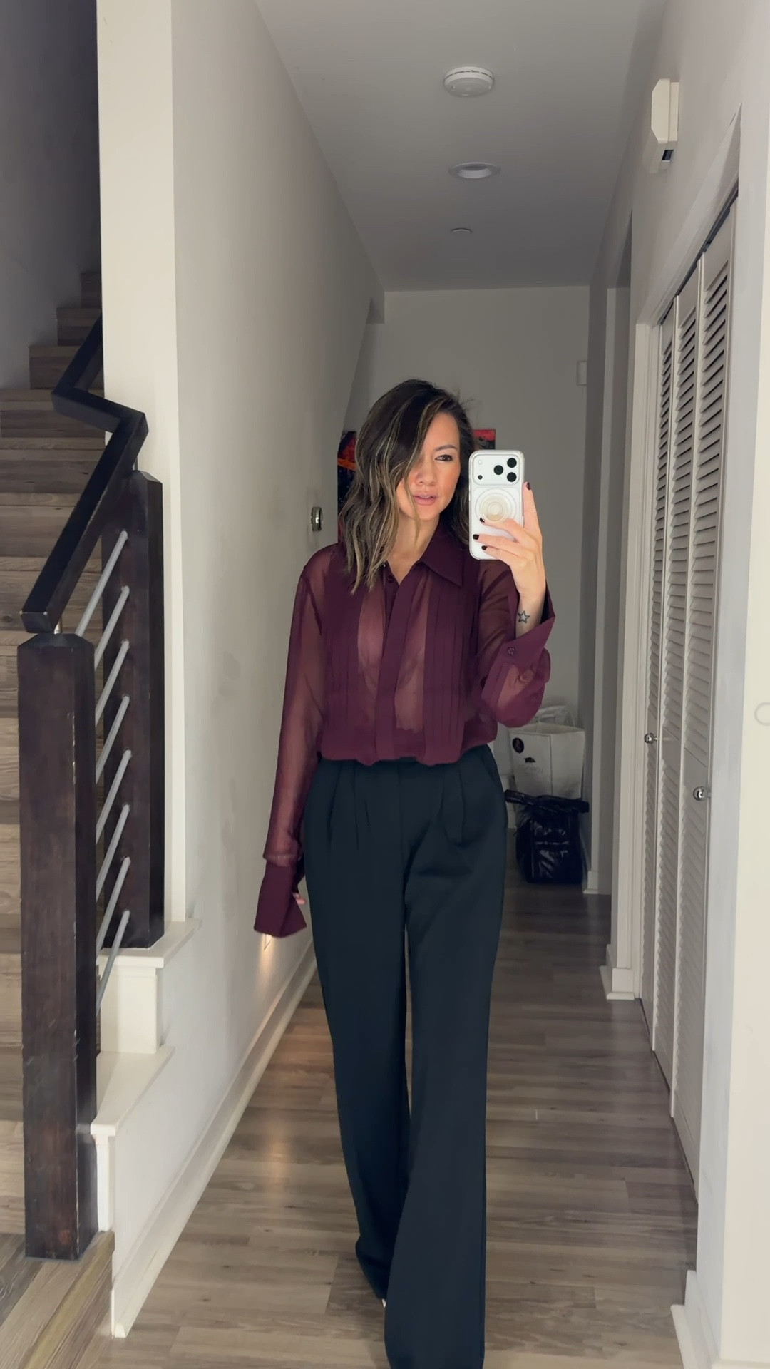 OOTN ⚡️ This sheer top is so fun and sexy. Wear it for date night, spring, a night out with the girls. The trousers are wrinkle free and on sale. 

Date night outfit, spring outfit, blouse, button down top, trousers, The Stylizt 



#LTKootd #LTKOver40 #LTKdayinmylife