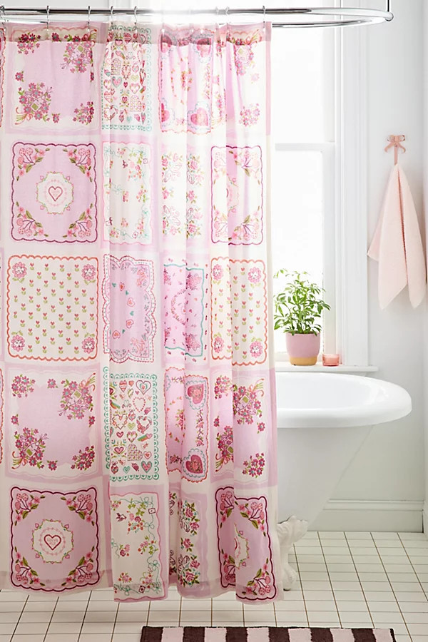 Needlepoint Hankies Patterned Shower Curtain in Purple Pattern at Urban Outfitters | Urban Outfitters (US and RoW)