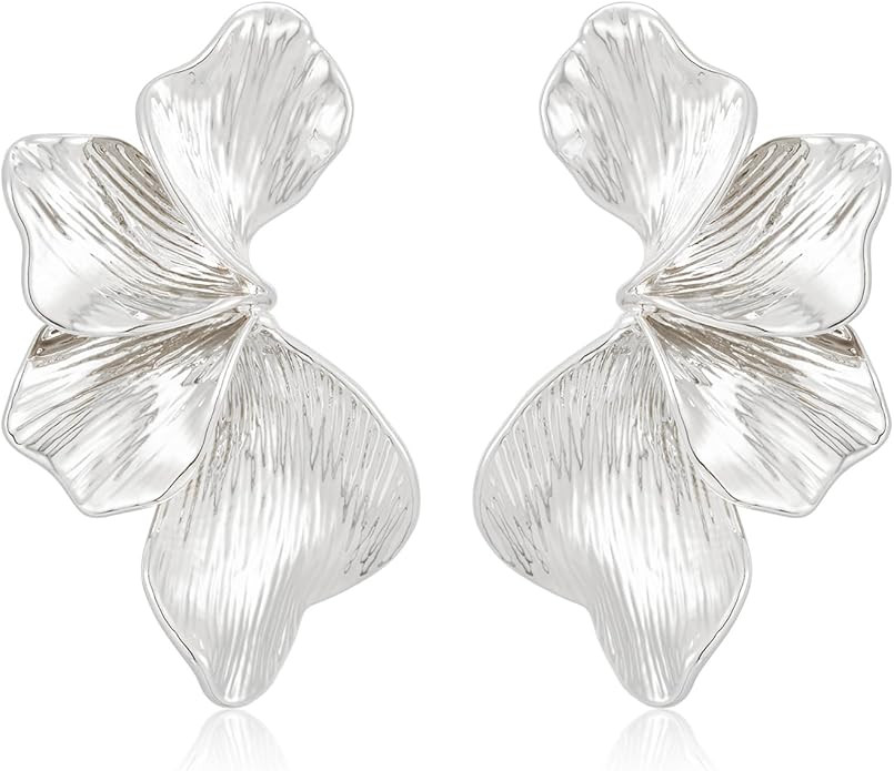 Chunky Gold Statement Earrings For Women Gold Plated Sectored Flower Leaf Shell Angel Wing Earrin... | Amazon (US)