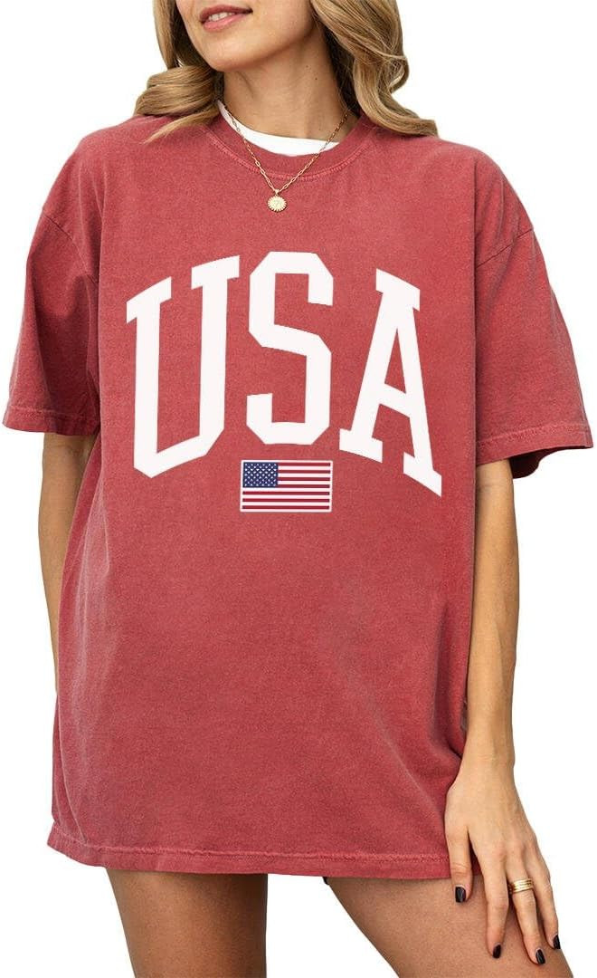 USA T-Shirt for Men, Women, Unisex - Vintage American Flag Graphic Tee - Patriotic Short Sleeve C... | Amazon (US)