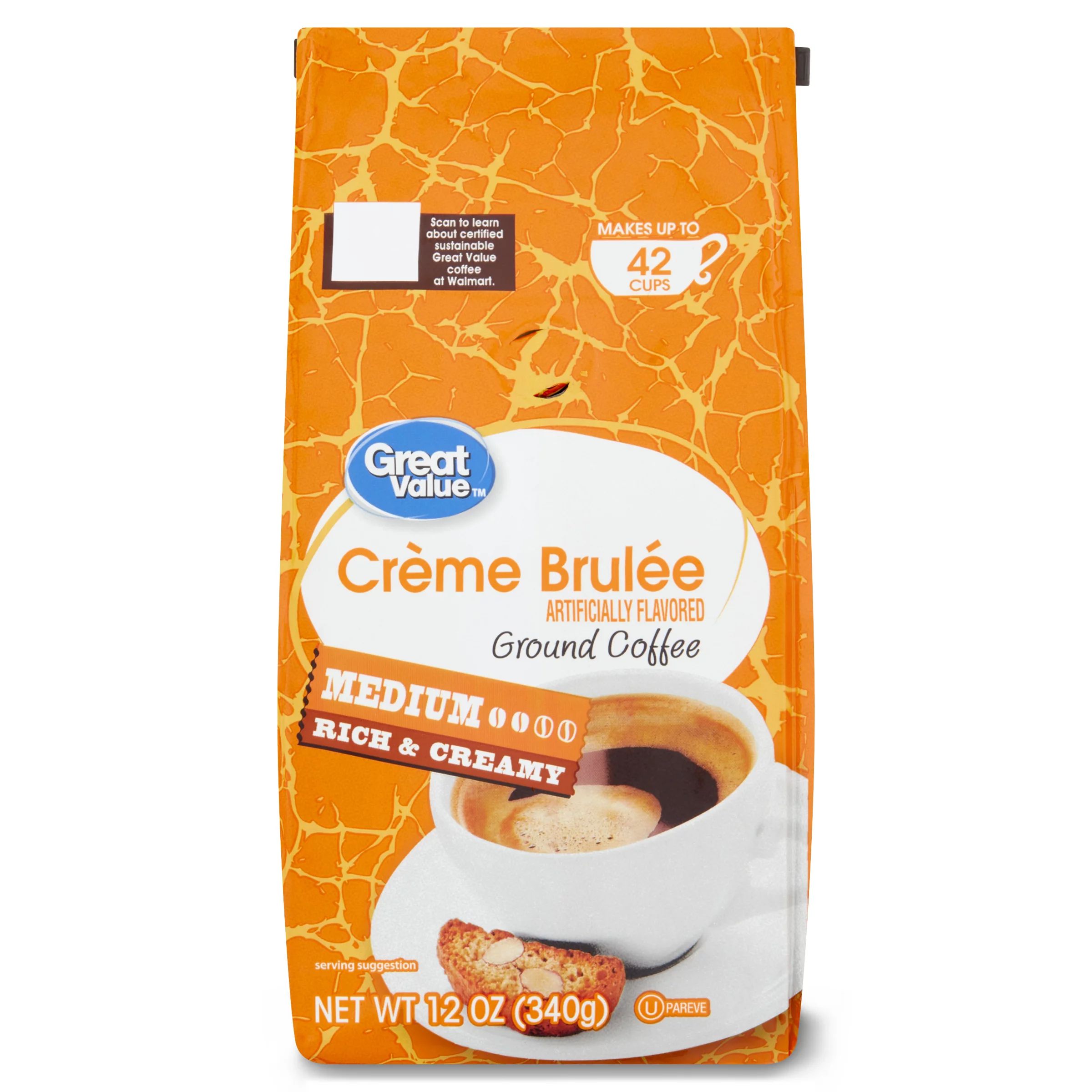 Great Value Crème Brulee Medium Roast Ground Coffee, 12 Oz, Bag | Walmart (US)