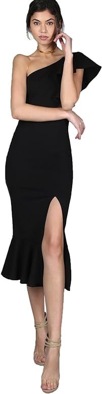 Women's Ruffle One Shoulder Split Midi Party Bodycon Dress | Amazon (US)