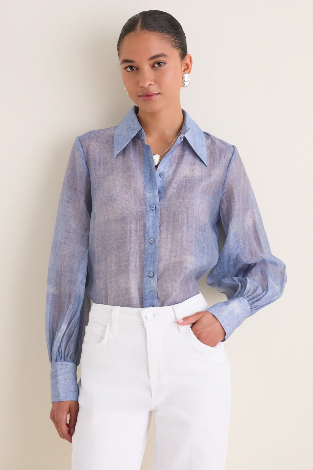 Pale Harbor Blue Jayleen Button Down Blouse | Tuckernuck (US)