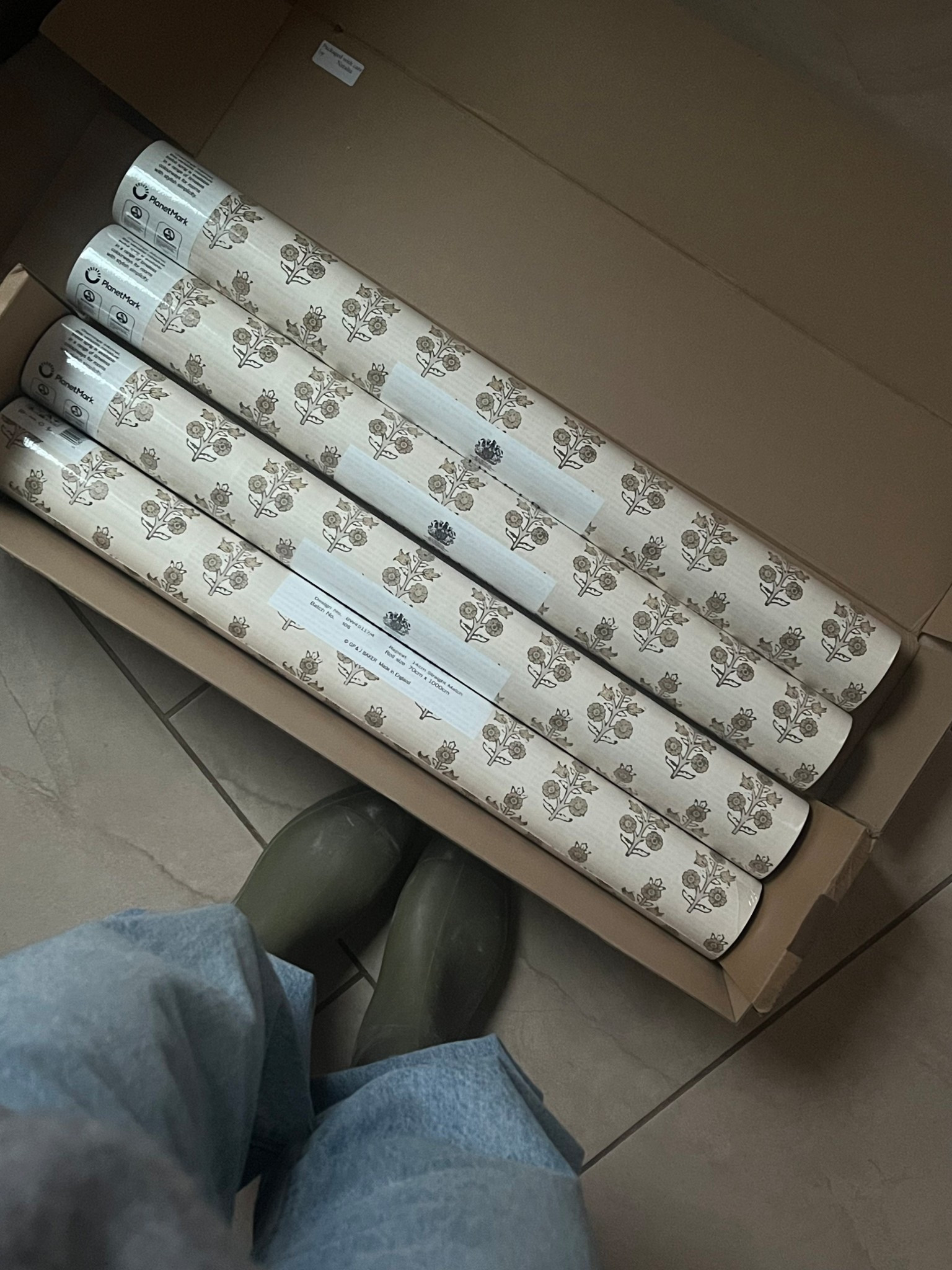 Wallpaper going in The Farm powder room! 

Wallpaper color: Parchment 
Jeans: 5 YRS KISS N TELL BL

#wallpaper #powderroom 

#LTKHome