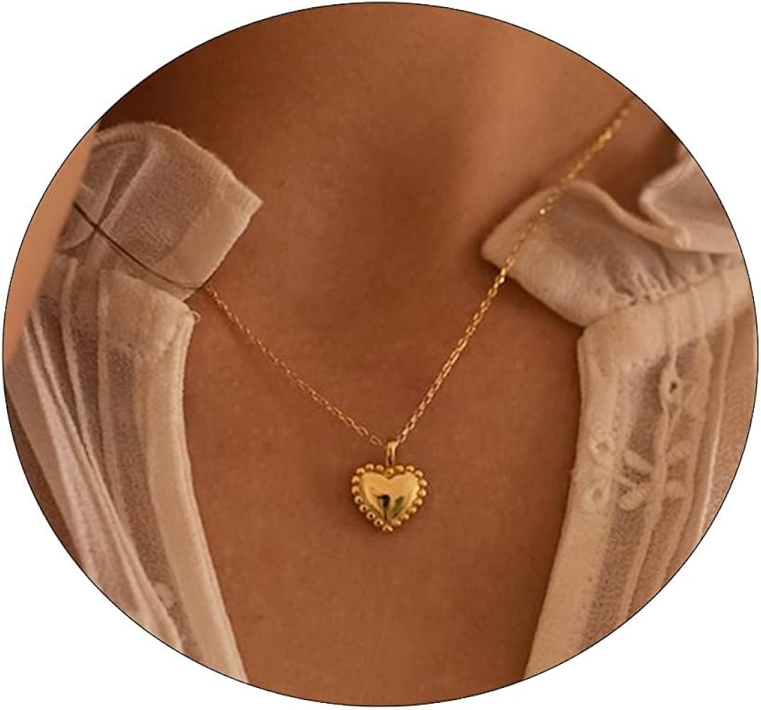 Feskive Heart Necklace for Women 14k gold Plated Tiny Heart Pendant Necklace for girls Dainty Sma... | Amazon (US)