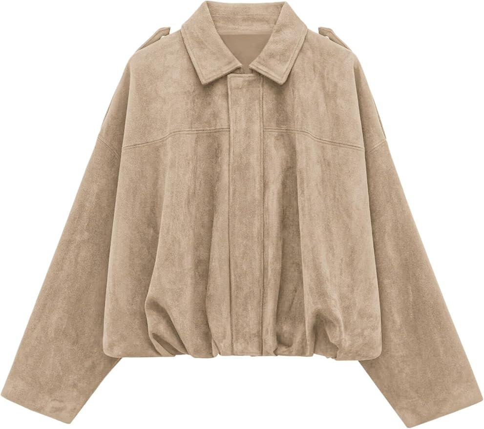 PRETTYGARDEN Women's Faux Suede Cropped Bomber Jacket | Amazon (US)