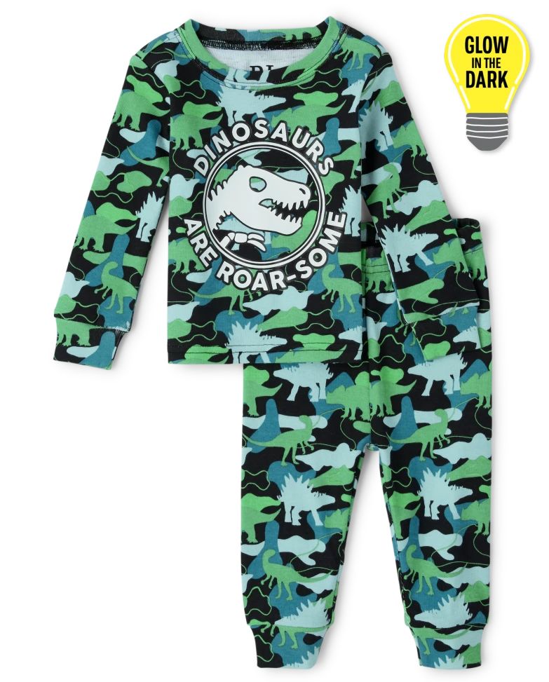 Baby And Toddler Boys Glow Dino Snug Fit Cotton Pajamas - black | The Children's Place