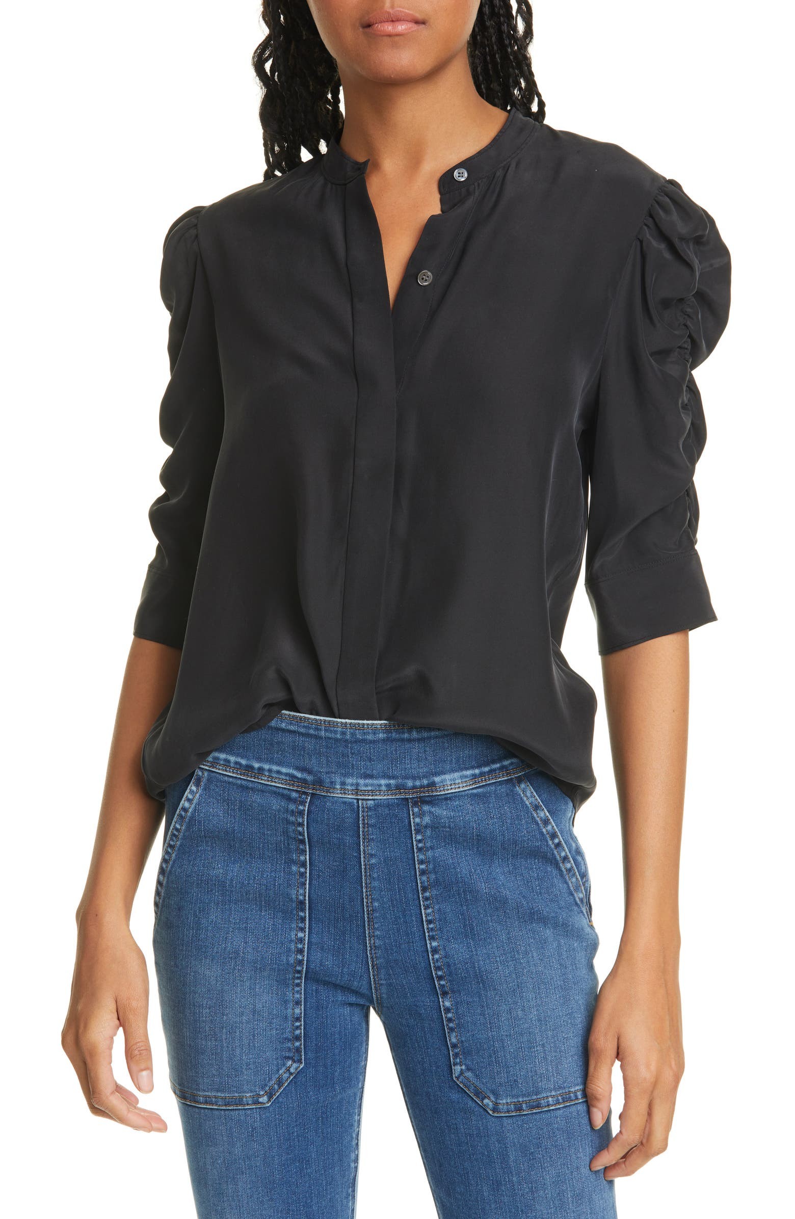 Shirred Sleeve Silk Blouse | Nordstrom