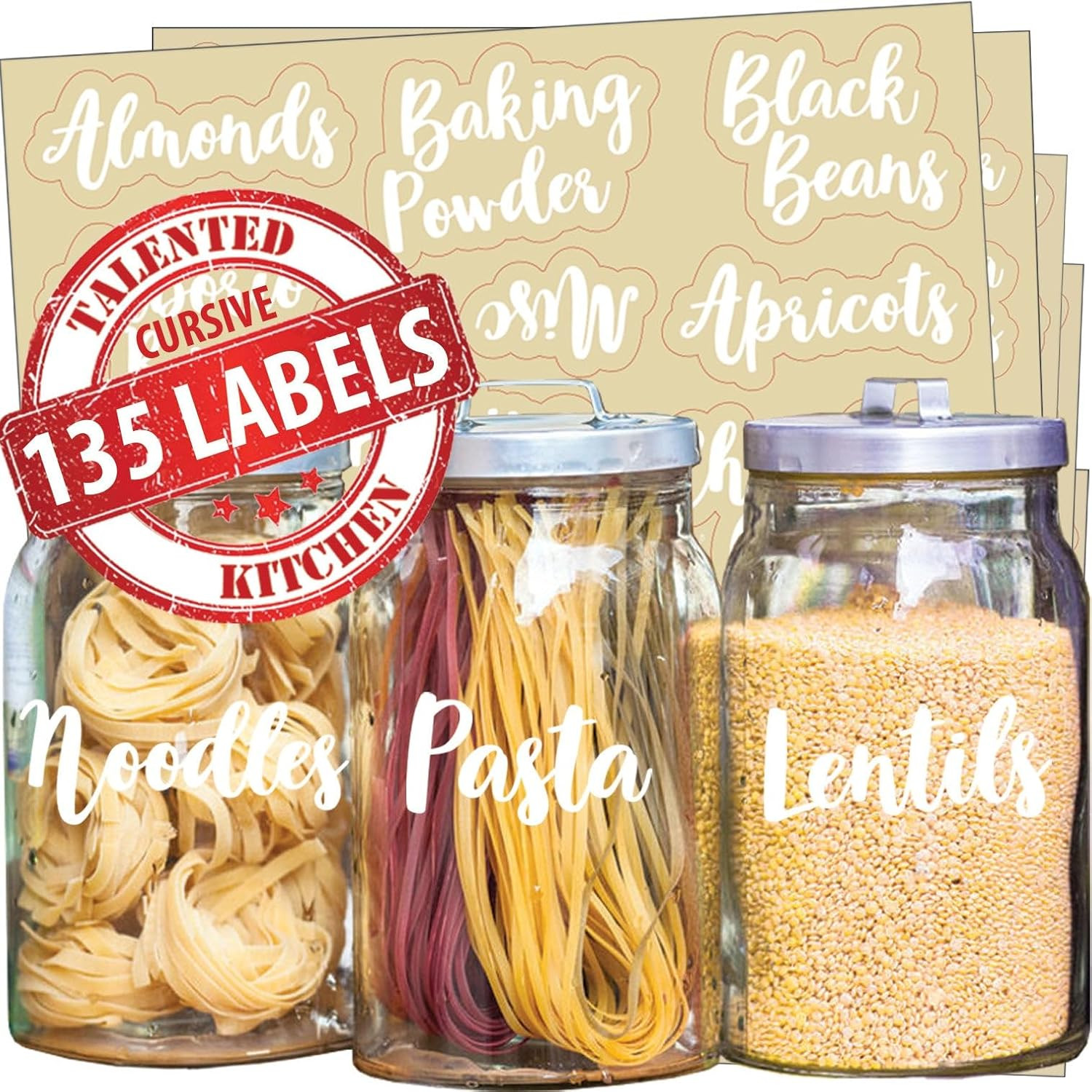 Talented Kitchen 135 Pantry Labels for Food Containers, Clear Preprinted Pantry Labels for Organi... | Amazon (US)
