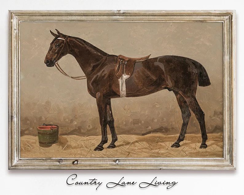 Brown Race Horse Portrait Oil Painting Download-warm Vintage - Etsy | Etsy (US)