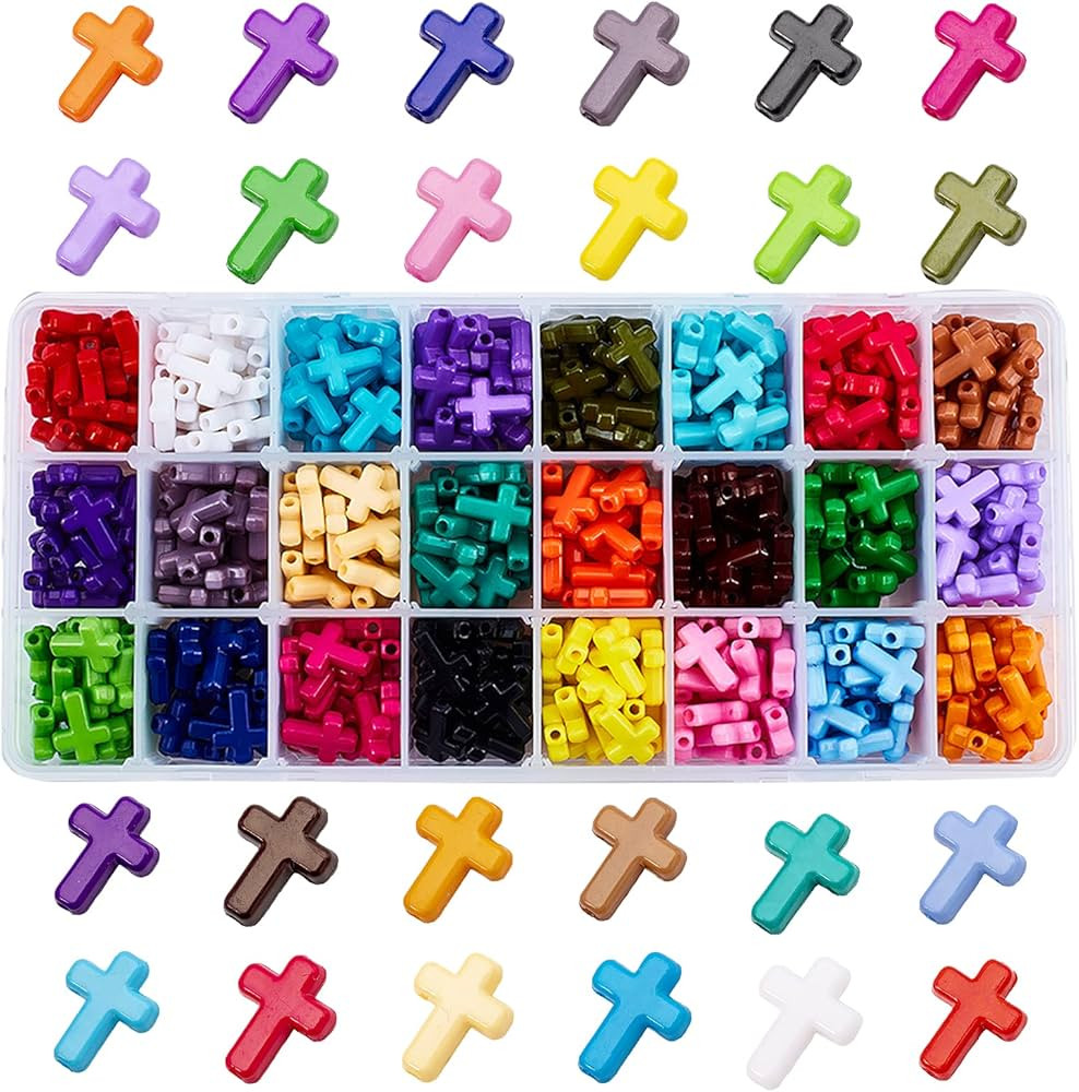 PH PandaHall 480pcs Acrylic Cross Beads 24 Color Chunky Beads Colorful Cross Charms Spacer Loose ... | Amazon (US)