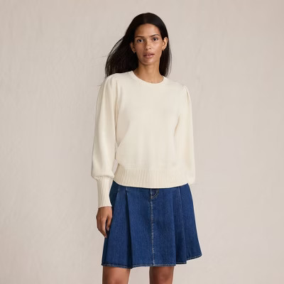 Lands' End Women's Drifter Puff Sleeve Crew Neck Sweater - Small - Deep Sea Navy | Target