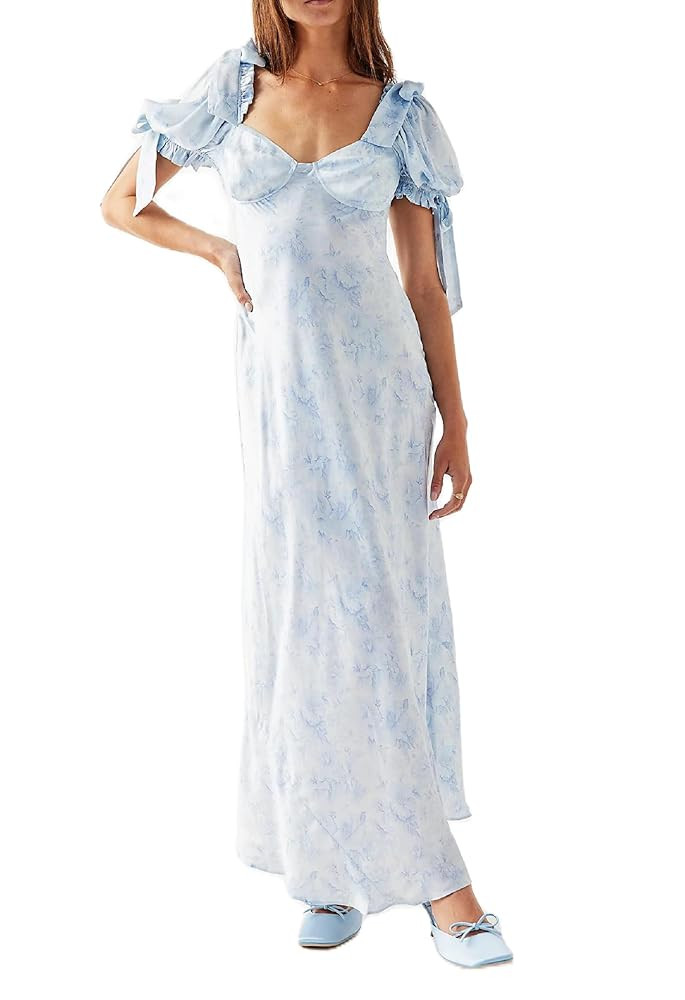 Woman Floral Puff Sleeve Maxi Dress Square Neck Ruffle Flowy Long Dresses Bohemian Tiered Summer ... | Amazon (US)