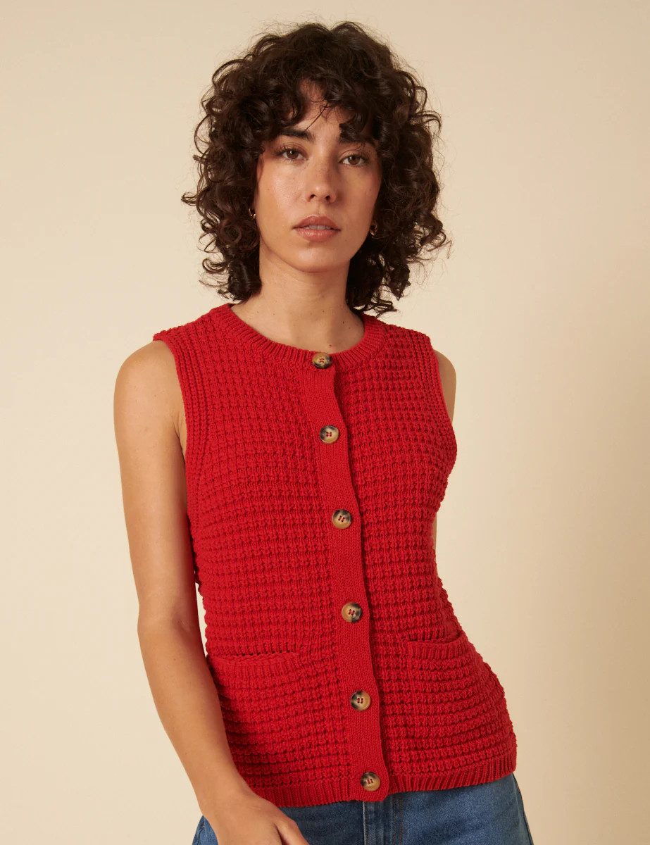 Red Textured Knitted Waistcoat | Nobody's Child