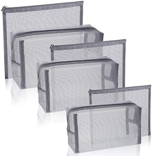 6 Pieces Mesh Cosmetic Bag Mesh Makeup Bags Mesh Zipper Pouch Portable Travel Makeup Pouches for Hom | Amazon (US)