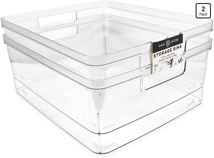 Isaac Jacobs 2-Pack Large Clear Storage Bins (11.5\u201d L x 14\u201d W x 5.5\u201d H) w/Cutout H... | Amazon (US)
