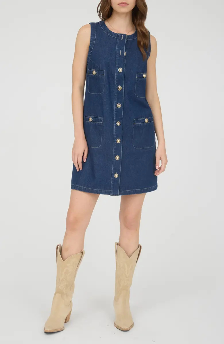 Blu Pepper Sleeveless Button Front Denim Minidress | Nordstromrack | Nordstrom Rack