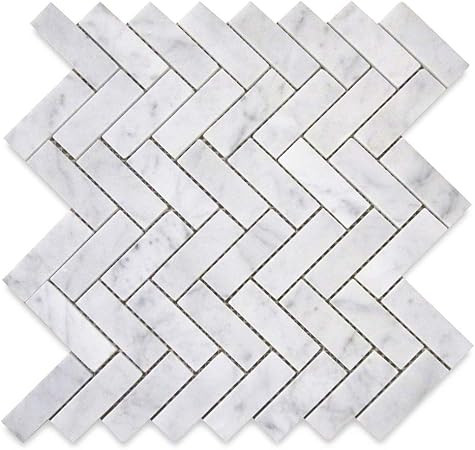 Stone Center Online Carrara White Marble 1x3 Herringbone Mosaic Tile Polished Kitchen Bath Wall F... | Amazon (US)