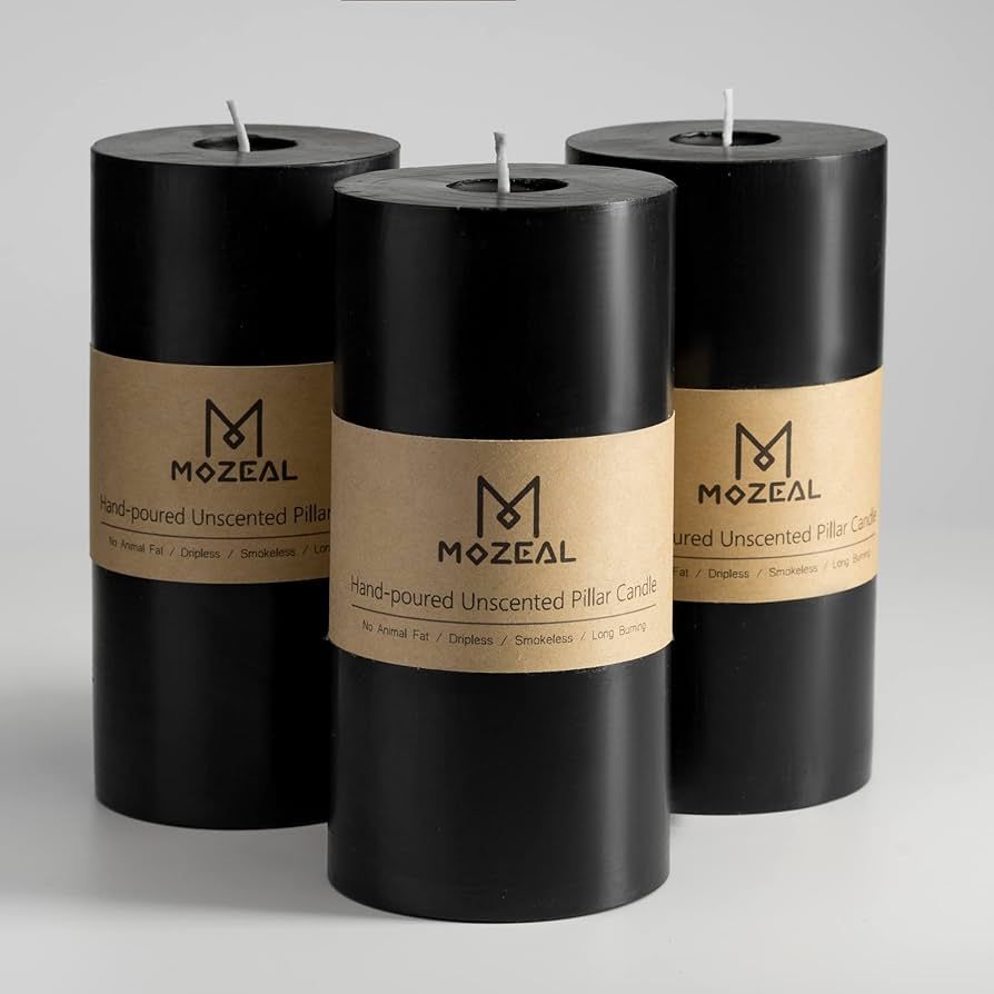 MOZEAL 3" x 6" Hand-Poured Unscented Candle,Dripless Pillar Candle Set of 3,Long Lasting Burning,... | Amazon (US)