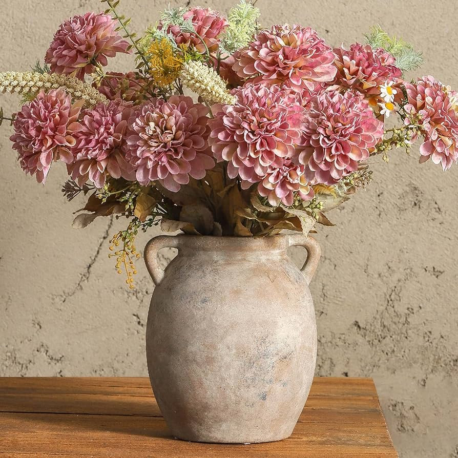 Dobbyby Ceramic Flower Vase 7.6 inch Farmhouse Rustic Vase Decorative Pottery Terracotta Vases fo... | Amazon (US)