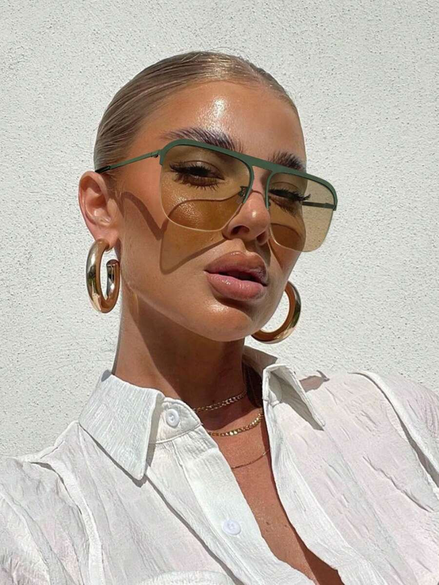 1 PC Women's Metal Frame Aviator Shape Trendy Fashion Eyewear For Everyday Outing And Dressing | SHEIN