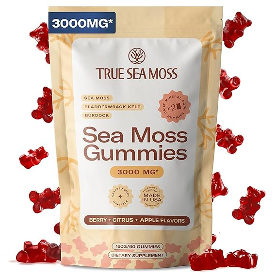 TrueSeaMoss Gummies 3000mg – Irish Sea Moss with Bladderwrack & Burdock Root – 3-in-1 Formula... | Amazon (US)