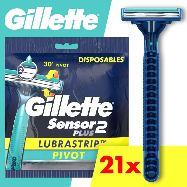 Gillette Sensor2 Plus Pivot Men's Disposable Manual Razor, 21 Razors, Blue | Walmart (US)