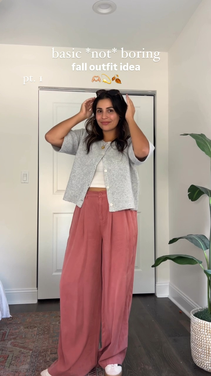 Love this basic not boring fall outfit 🍂💓 These aerie trousers are amazing - soooo comfy & soft. I think pink is sold out but there are lots of other colors! Paired then with my adidas bold gazelles - the most comfy adidas I’ve had (better than sambas for sure). 

Clothes all true to size - M 
Shoes run a FULL size big - I’m wearing a 6.5 normally a 7.5

#LTKStyleTip #LTKSaleAlert #LTKFindsUnder50