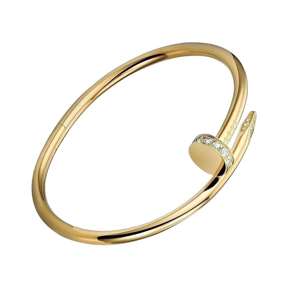 Minimalist Cuff Bracelet, Bangle Bracelet 18K Gold Plated, Crystal Accent, Open Design | Amazon (US)