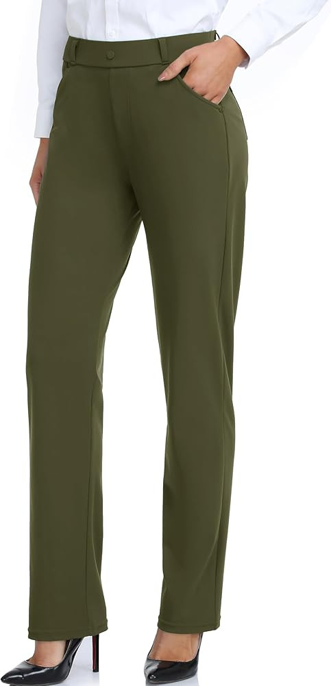 Oalka Women's Dress Pants Straight Leg Yoga Work Stretchy Pant for Office Business | Amazon (US)