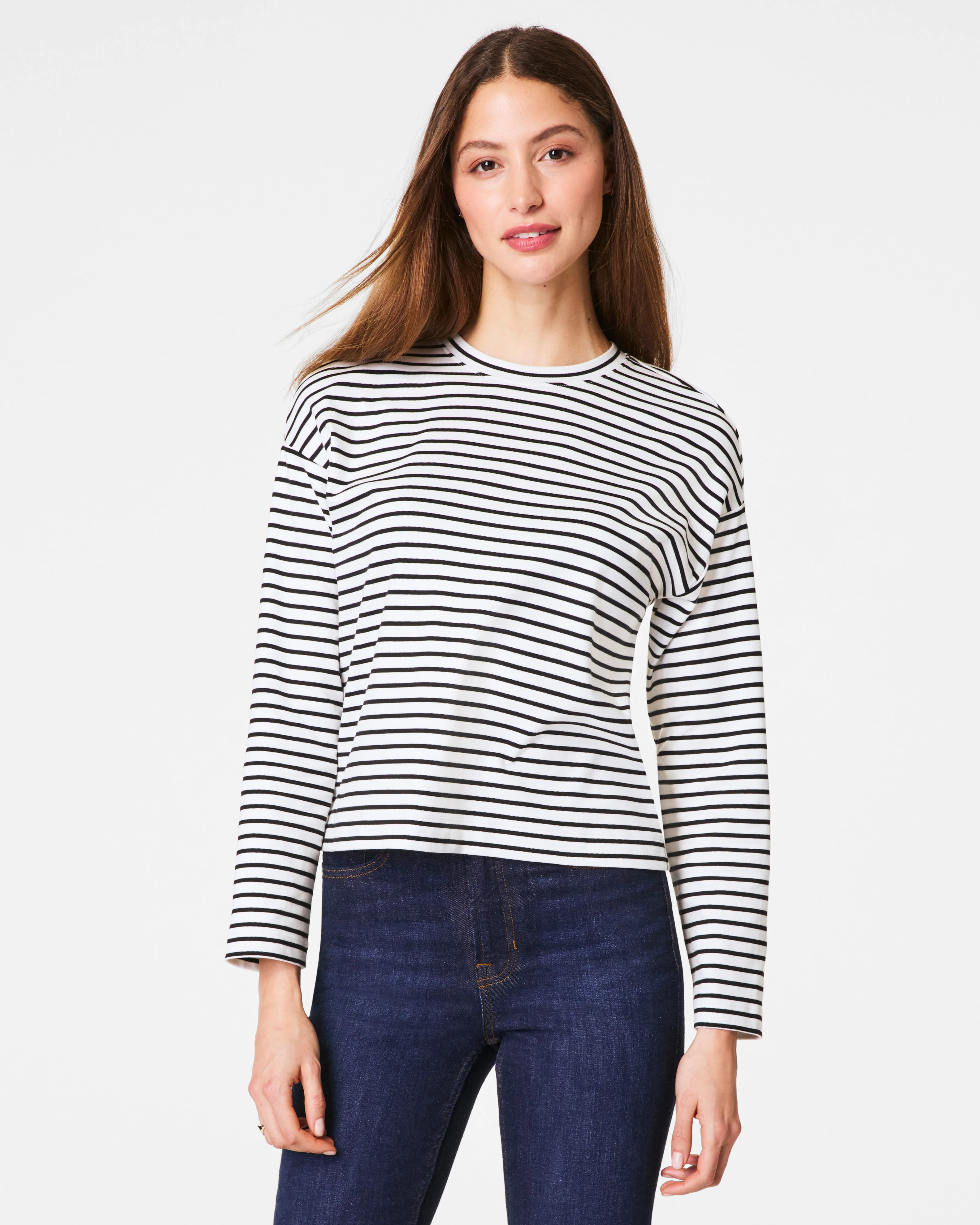 SPANX® Cotton Long Sleeve Crewneck Top, Stripe | Spanx