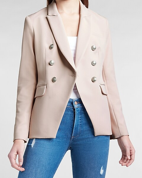 Supersoft Twill Double Breasted Novelty Button Blazer | Express