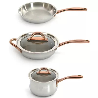 BergHOFF Ouro Gold 18/10 Stainless Steel 5Pc Cookware Set With Glass Lids For Starter, Rose Gold Handle | Belk