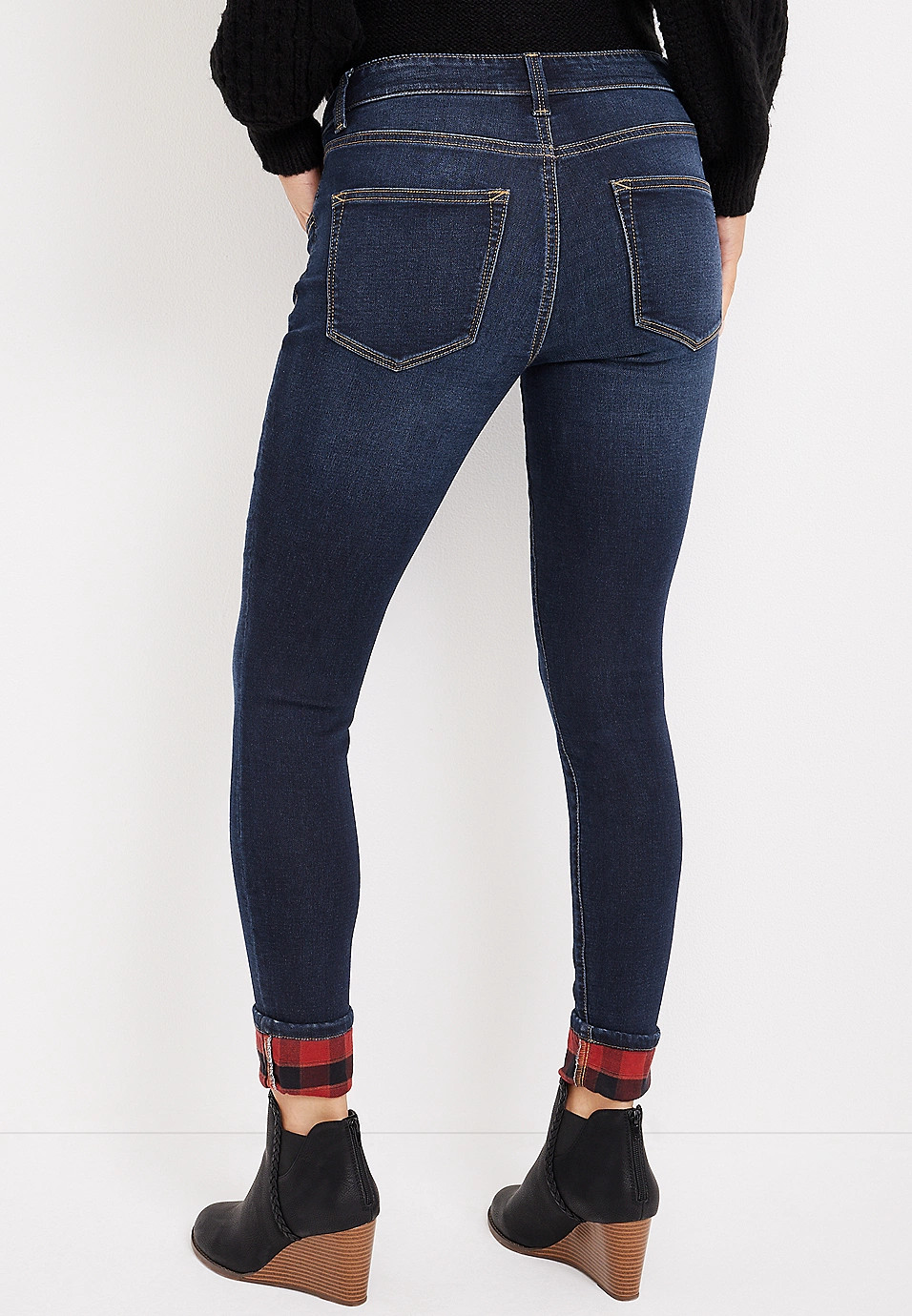 m jeans by maurices™ Super Soft Plaid Cuff Mid Rise Jean | Maurices