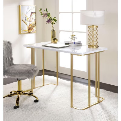 XIYUYEU Home Office Desk Modern Writing Desk with Gold Metal Legs for Office and Study, White | Target
