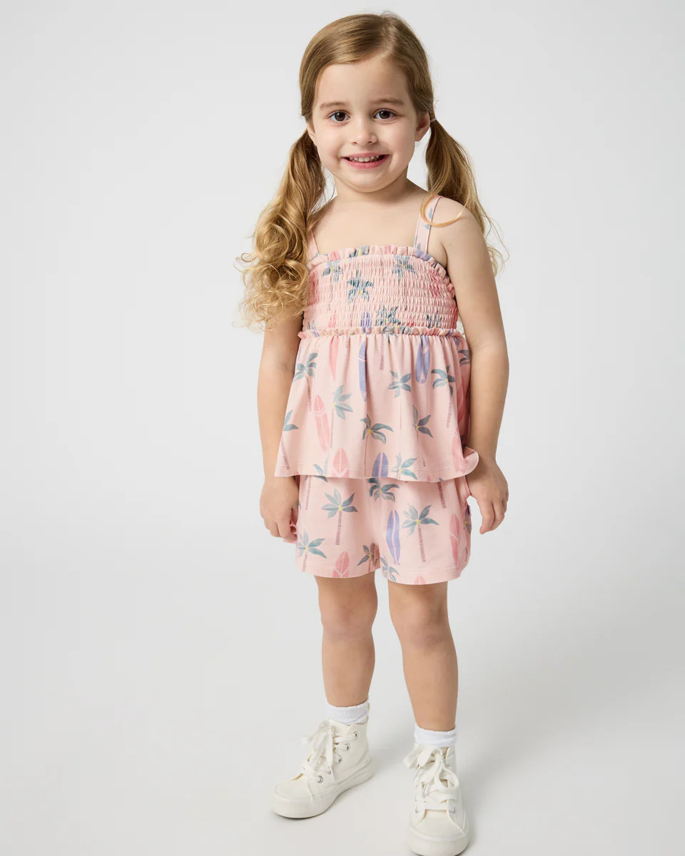 Palm Dunes Smocked Tank & Shorts Set | Little Sleepies