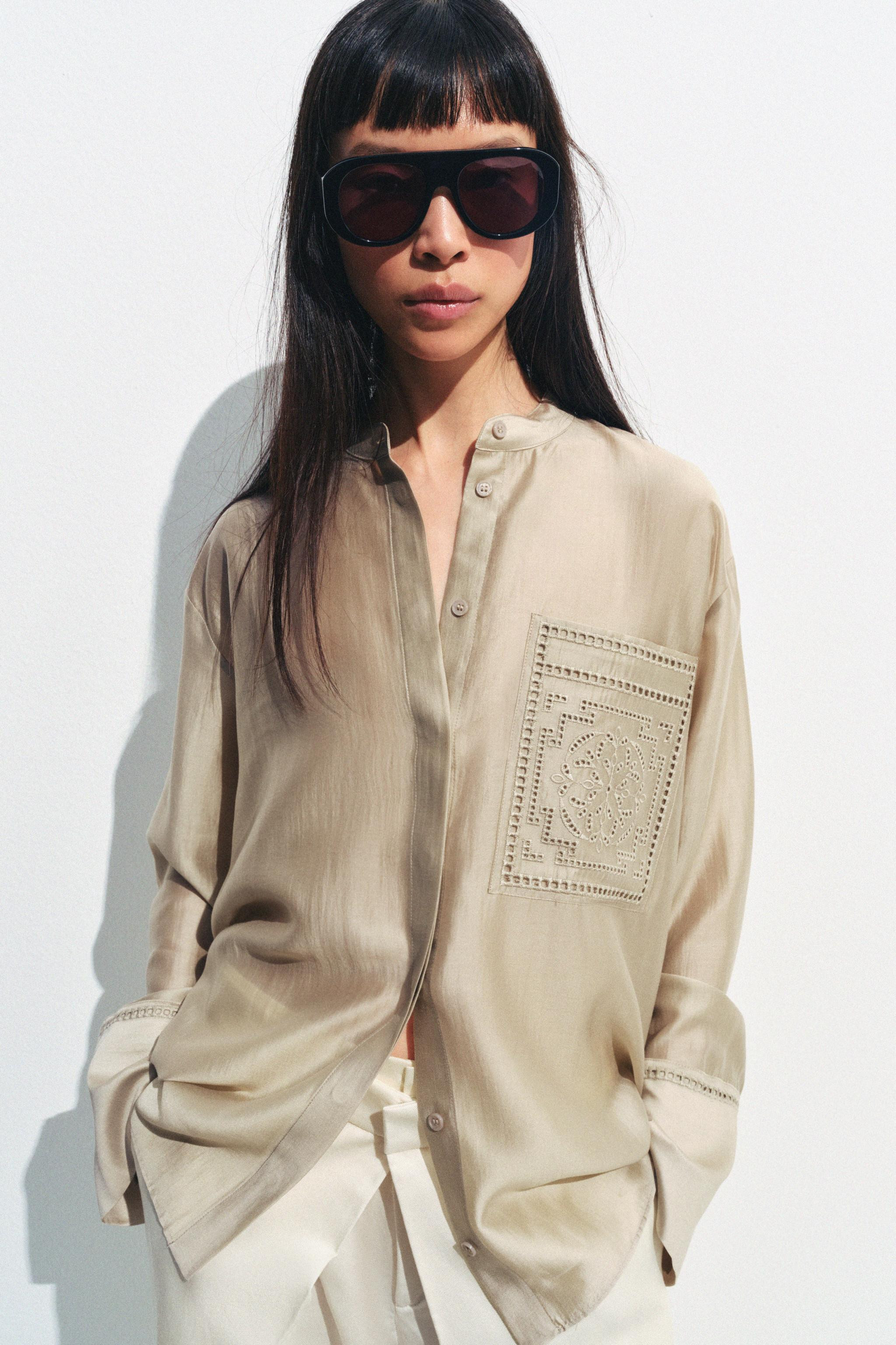 ZW COLLECTION EMBROIDERED POCKET SHIRT | Zara US