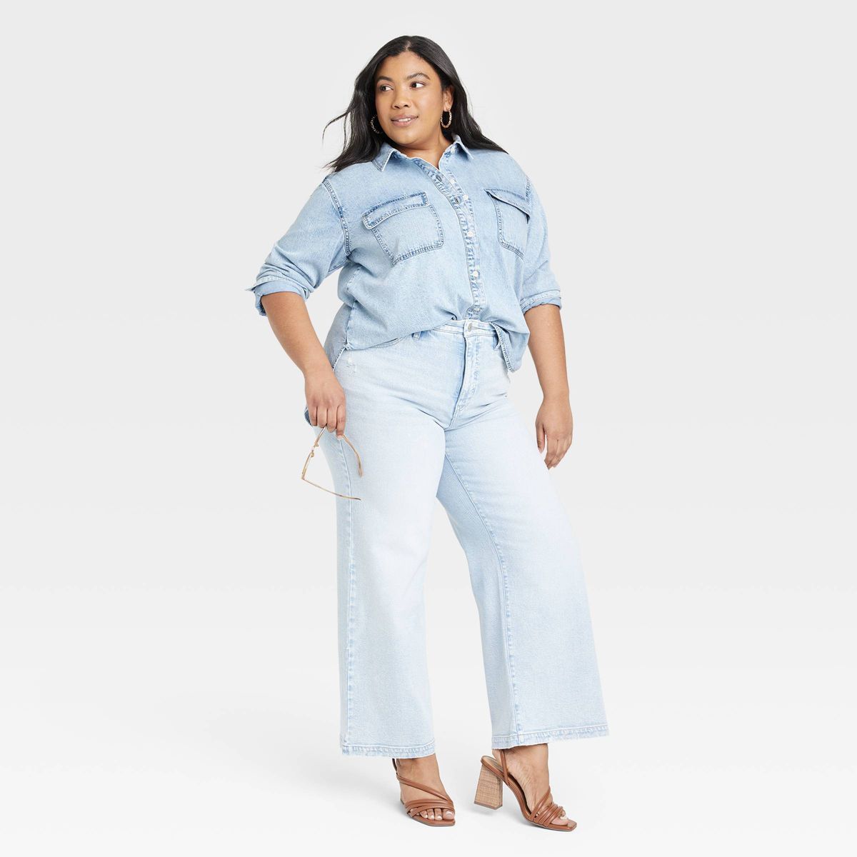 Women's Long Sleeve Denim Button-Down Shirt - Ava & Viv™ Light Wash | Target
